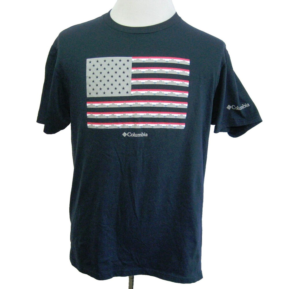 COLUMBIA Men's (Size Large) Blue Short Sleeve Flag Graphic T-Shirt 100% Cotton